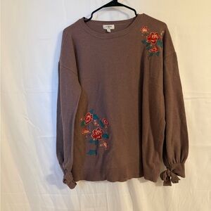 Umgee Mauve Floral Embroidered Sweatshirt
